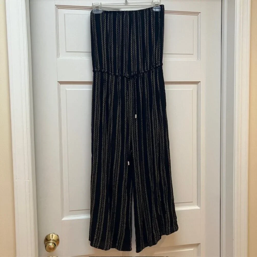 Elan Black and Gold Strapless Jumpsuit style coverup size M